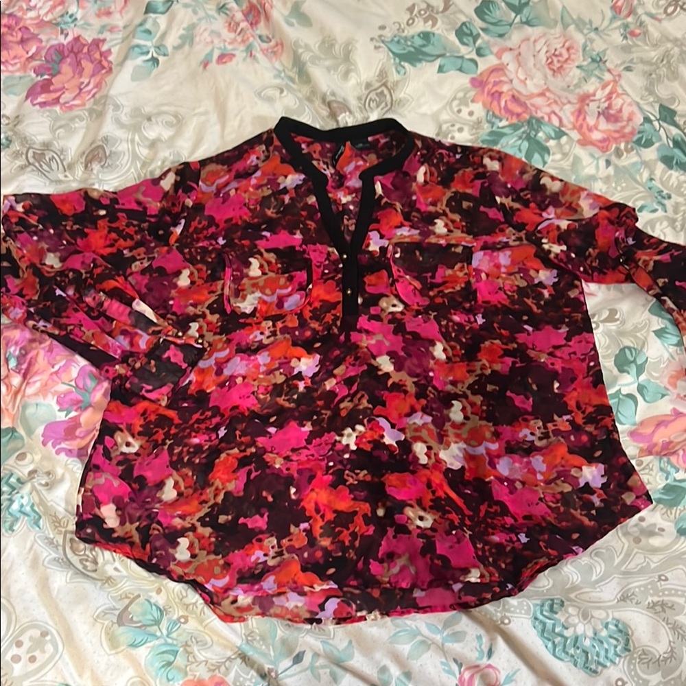 Floral Women's Top - Pink and Black
